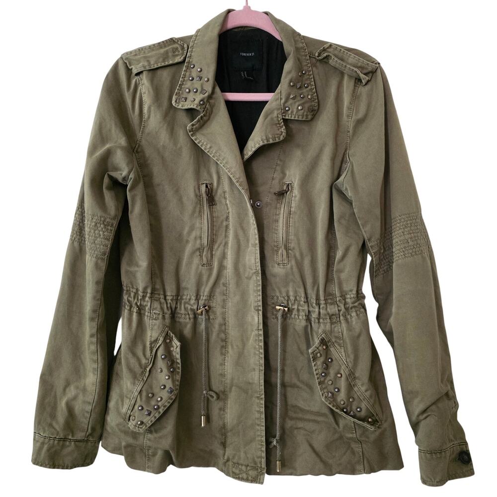 Forever 21 Olive Green Stud-Detail Utility Jacket Size Medium